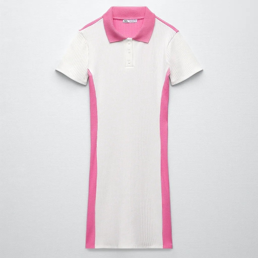 NWT Zara collared contrast dress in pink and white
